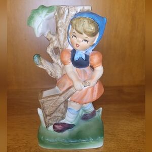 Chase Vintage Girl Figurine with Blue Scarf Lamp Base
